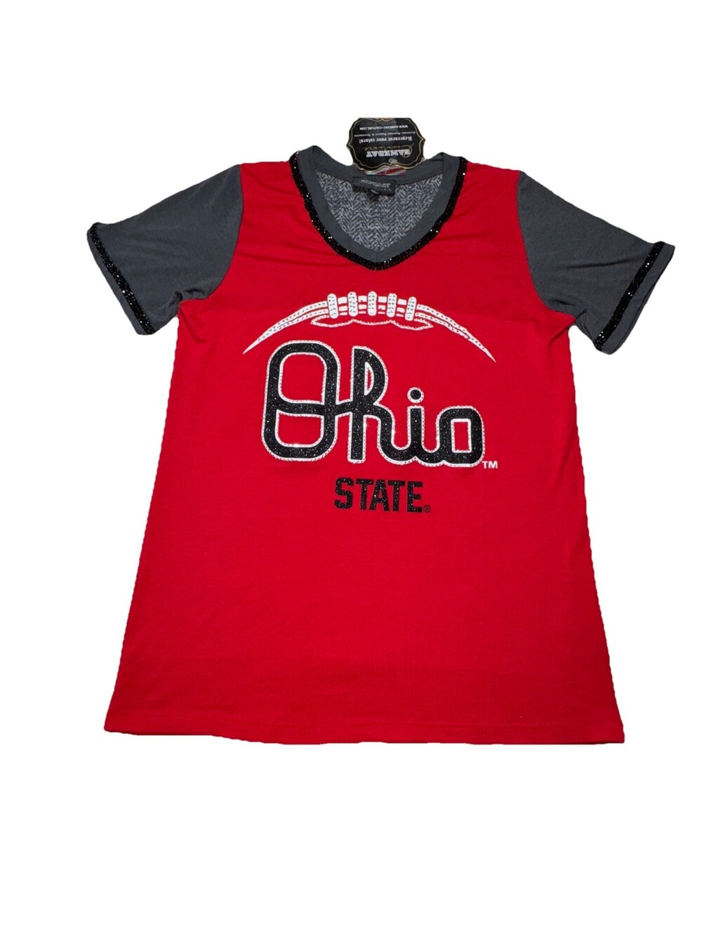 NEW GameDay Couture Women's Ohio State Buckeyes Football Beaded Tee Shirt - XS